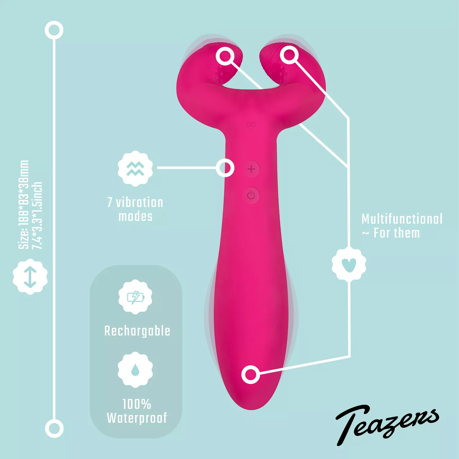 Teazers Pair Vibrator | Stimulateur Couple Rechargeable IPX7 – Image 22