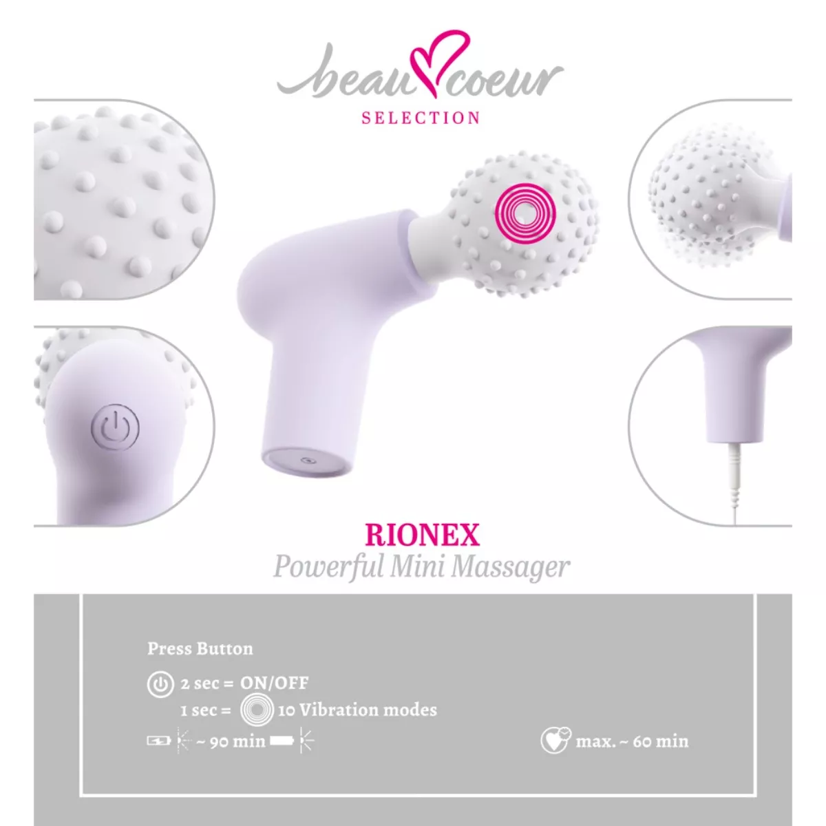 beau cœur RIONEX Mini Massage Gun Violet | 10 Modes de Vibration – Image 3